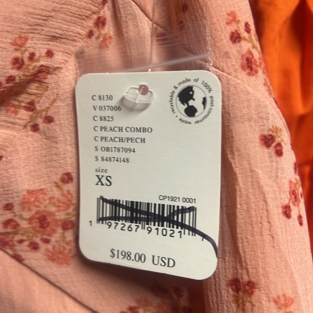 Free People Joaquin Floral Asymmetrical Hem Midi Dress in Peach Combo - Picture 13 of 14